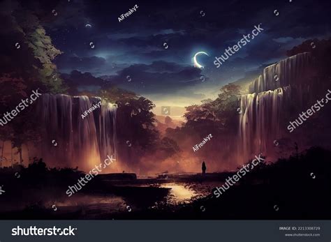 1464 Moon Waterfall Night Images Stock Photos And Vectors Shutterstock