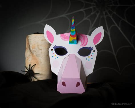 Printable Unicorn Paper Mask Rainbow Unicorn For Halloween Or Etsy Uk