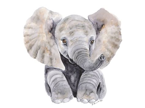 Large Elephant Print Baby Elephant Nursery Watercolor Baby