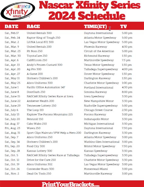 Printable 2020 Nascar Schedule Printable World Holiday