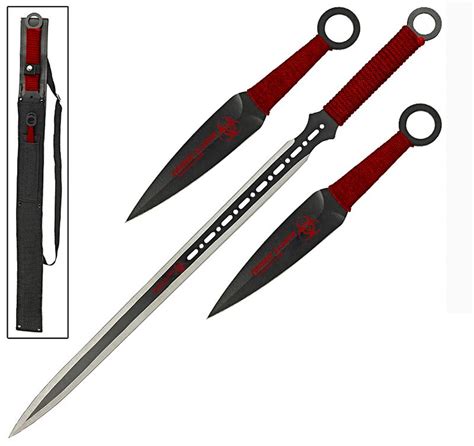Three Piece Blood Red Ninja Sword Kunai Throwing Knife Set 3