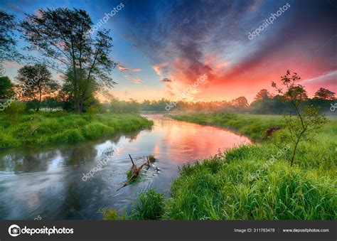 Beautiful Summer Sunrise Over River Banks Stock Photo By ©kwasny222