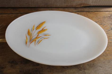 Vintage Fire King Milk Glass Platter W Golden Harvest Wheat Pattern