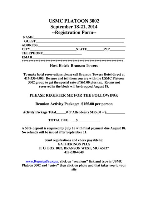Fillable Online Usmc Platoon 3002 September 18 21 2014 Registration