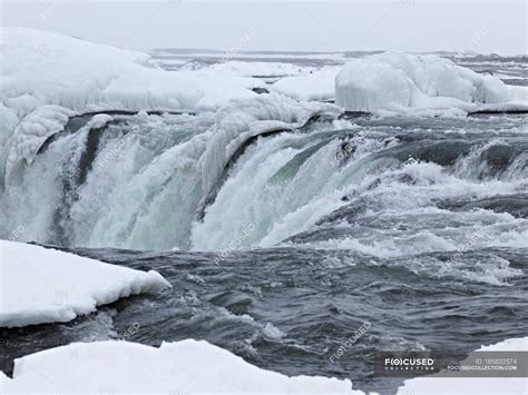 Iceland View Of Godafoss Falls In Wintery Landscape — Horizon Over
