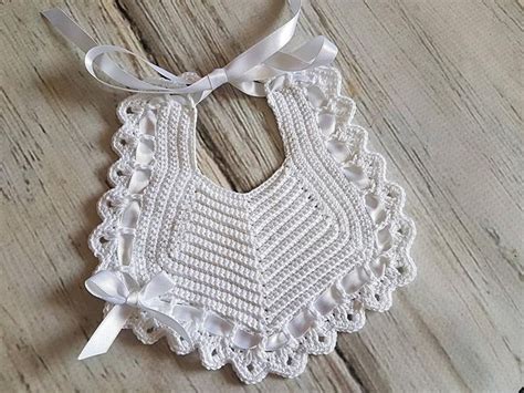 Crochet Baby Bib Bow Vintage Design Christening Special