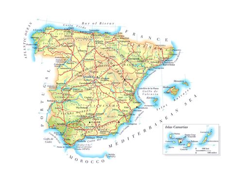 Explore all regions of spain with maps by rough guides. Detailed elevation map of Spain with roads, major cities ...