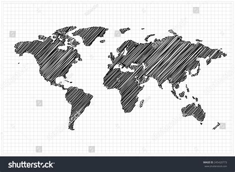 Scribble Sketch World Map On Gridvector Stock Vector Royalty Free