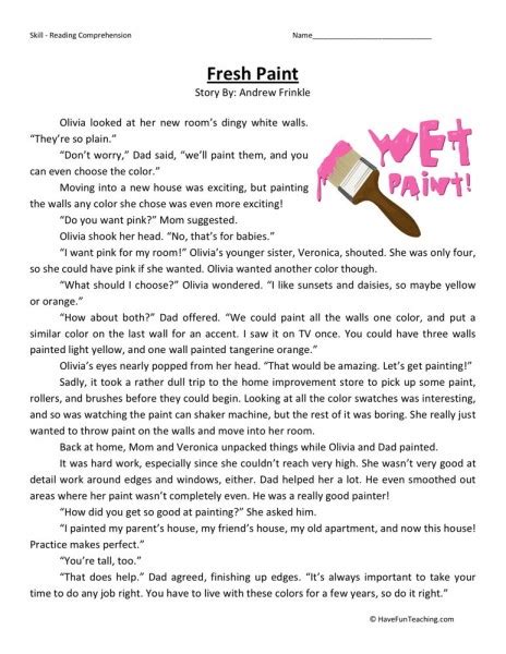 Check spelling or type a new query. Reading Comprehension Worksheet - Fresh Paint