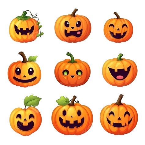 Happy Halloween Set With Cartoon Emoji Pumpkin Characters Funny Emoji