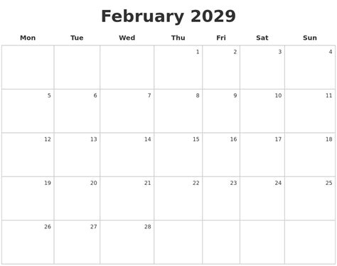 February 2029 Make A Calendar