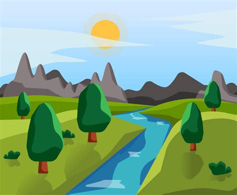 Spring Landscape With River Vector Vector Art And Graphics
