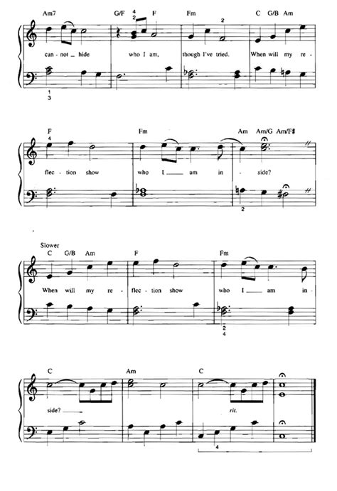 Beginner piano sheet music disney free. REFLECTION Mulan Easy Piano Sheet music - Guitar chords - Walt Disney | Easy Sheet Music