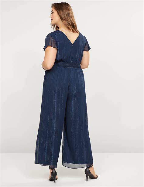 Faux Wrap Shimmer Jumpsuit Plus Size Dress Jumpsuit Sheer Sleeves
