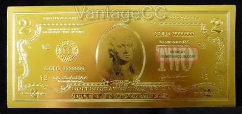 24k Gold 2 Dollar Bank Note Banknote Bill Certificate Of Authenticity