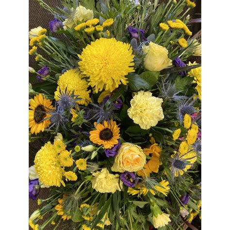 Yellow And Purple Coffin Spray Size 3ft Chambers Florists Lincoln