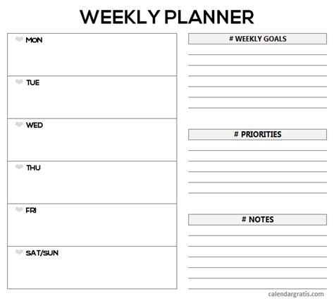 Weekly Planner Template Printable Free Blank Week Schedule Planner