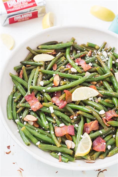 Lemon Butter Green Beans With Toasted Almonds Bacon And Feta
