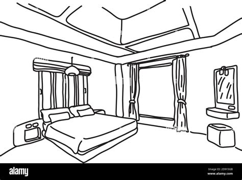 Bedroom Vector Illustration Sketch Doodle Hand Drawn With Black Lines