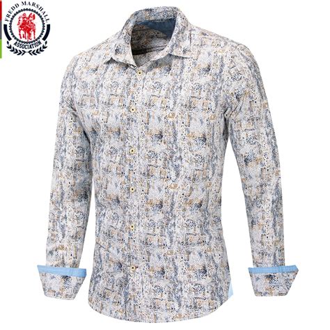 Fredd Marshall 2019 New Fashion Print Shirt Men Long Sleeve 100 Cotton