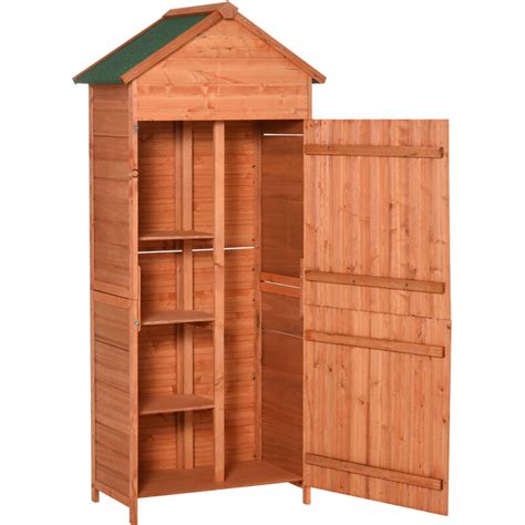Outsunny 90 X 50cm Garden Shed Wood Tool Kit Storage Shelves With