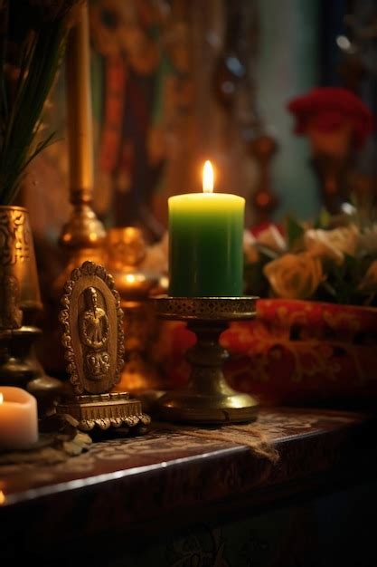 Premium Ai Image A Candle In Mexican Catholic Altar Ai Generative