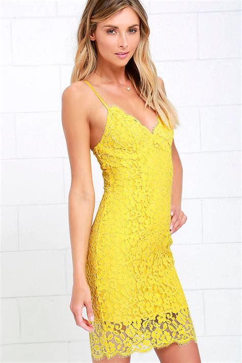 Lovely Yellow Dress Lace Dress Bodycon Dress 6400