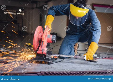Craftsman Welding Is Cutting Steel Work Welder Man In Safety