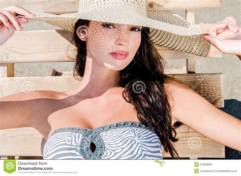Beautiful Girl With Hat At The Beach Stock Photo Image