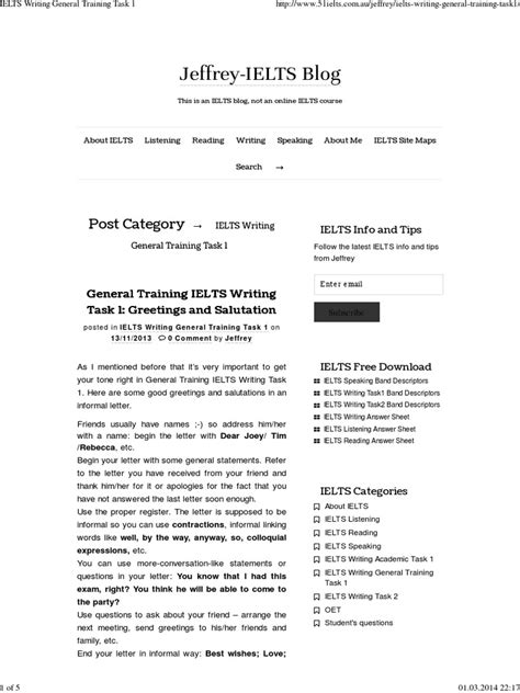 Ielts Writing General Training Task 1 International English Language