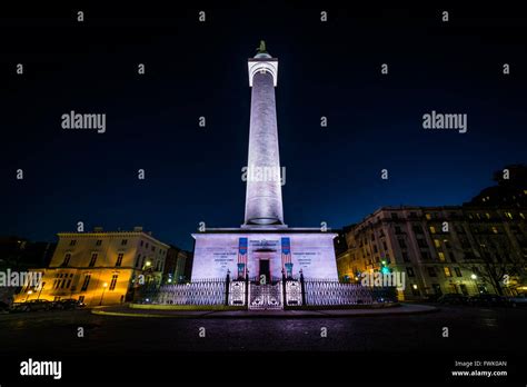 The Washington Monument At Night In Mount Vernon Baltimore Maryland
