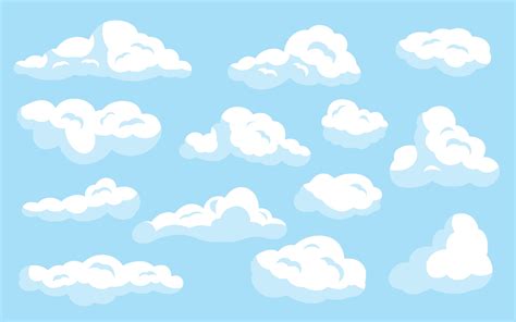 White Cartoon Clouds Set On Blue Isolated Vector Art At Vecteezy
