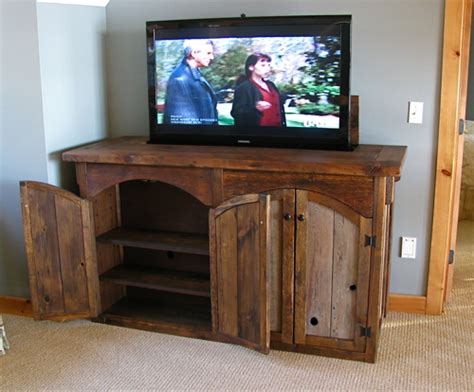 Our cabinet tv lifts give you the sightline desired and viewing ability at the touch of a button. Rustic TV Lift Cabinet 4 door Custom Rustic Furniture by ...