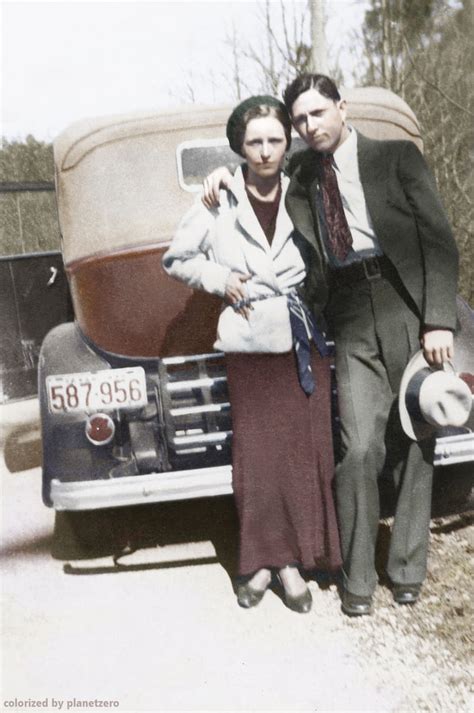 Colorization Bandw Photo Bonnie Parker And Clyde Barrow Posing Together
