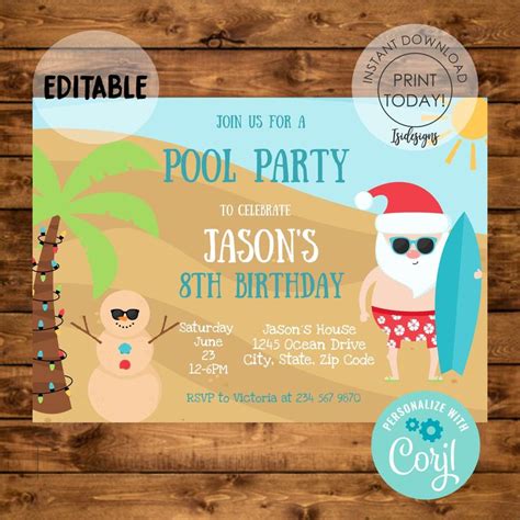 Get creative this holiday season with fun & festive craft sisal trees. July Christmas Invitation Editable Summer Santa Invite Pool | Etsy in 2020 | Pool birthday party ...