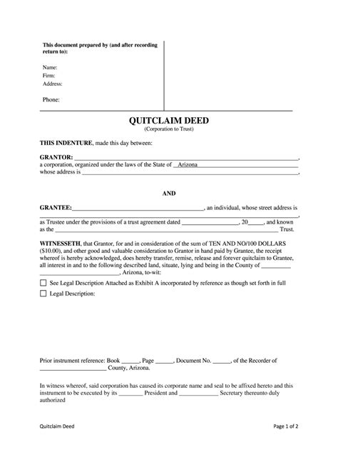 Arizona Quitclaim Deed Form Fill Out And Sign Printable Pdf Template Images