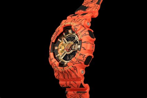 The orange body and watch bands are covered in dragon ball illustrations and graphic elements, including scenes of training and growth for son goku. El Casio G-Shock de Dragon Ball Z llegó a México | Código Espagueti