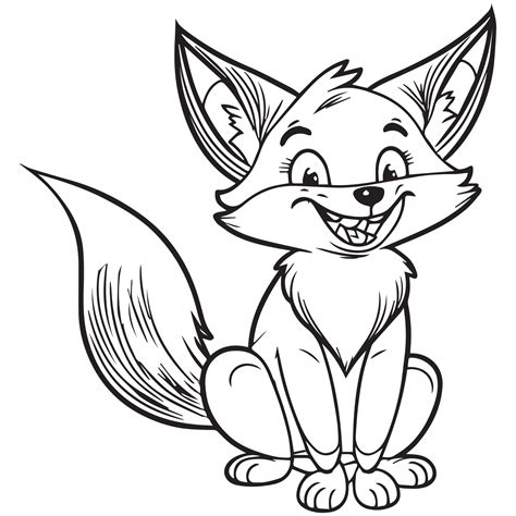 Happy Fox Cartoon Outline Illustration Coloring Book For Children