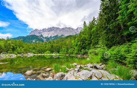 Frillensee Lake With Zugspitze Mountain Beautiful Landscape Scenery At