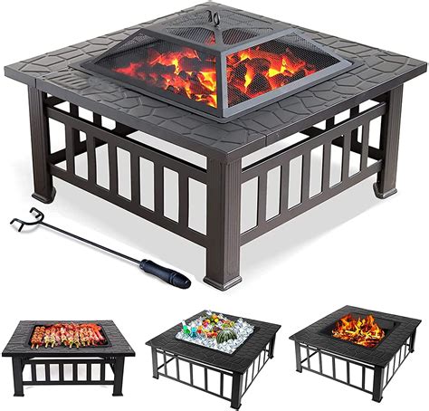 Buy Buycitky Firepit Outdoor Fire Pits For Garden Large In Square Fire Pit Table BBQ Grill