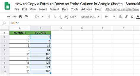Google sheets has a fill handle feature that can save you time when you need to apply a formula to an entire column (it only works with columns and not rows). How to Copy a Formula Down an Entire Column in Google Sheets