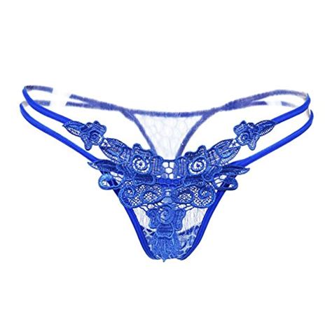 Womens Sexy Blue Lace Lingerie Flower Crotchless G String Thong Strap Panty Gtineanupc