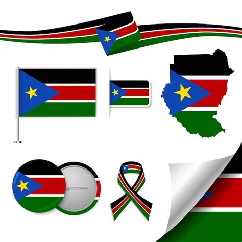 conjunto de elementos de bandera con sudán del sur vector premium