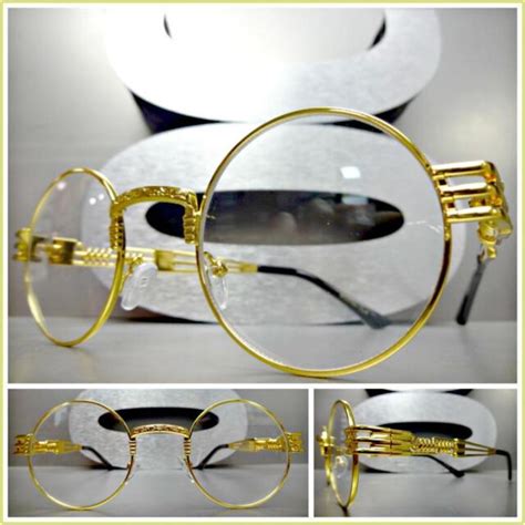 Mens Classy Elegant Retro Style Clear Lens Eye Glasses Round Gold