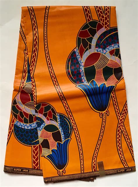 African Print Fabric Ankara Orange Blue Dark Red Etsy African