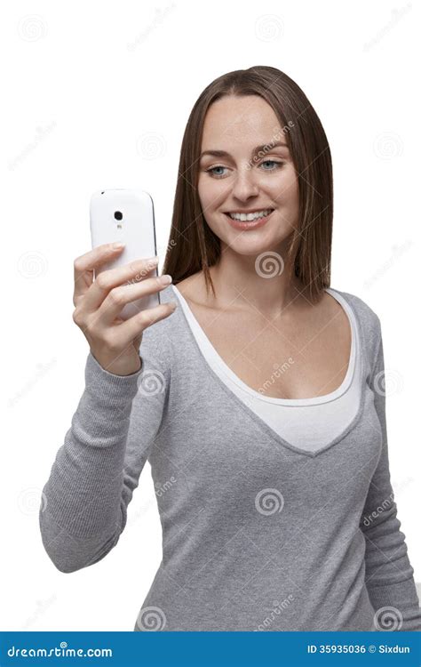 Taking A Picture With Mobile Phone Stock Photo Image Of Blue Happy