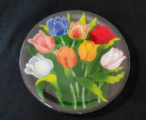 Peggy Karr Fused Glass Large Plate Tulip Flower Signed 14 Ebay Fused Glass Tulips Flowers
