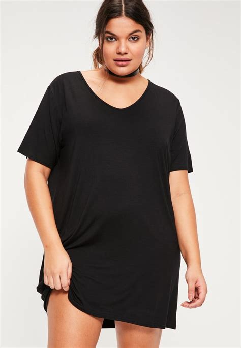 Missguided Plus Size Black V Neck T Shirt Dress Plus Size Outfits