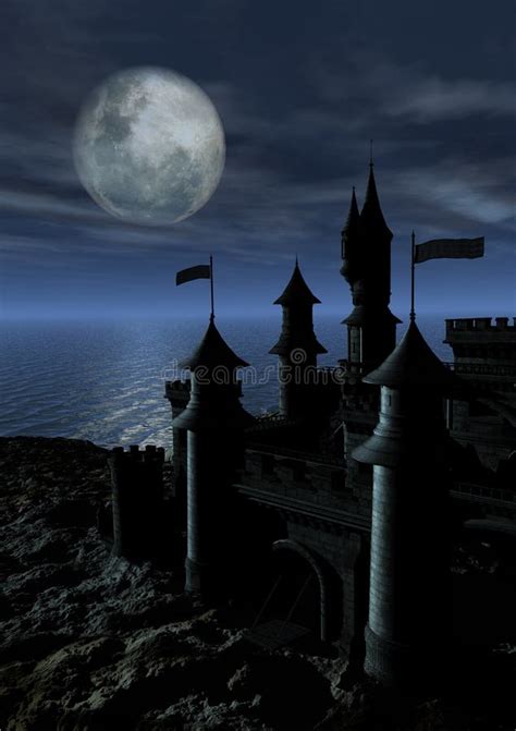 Dark Castle In Moonlight Stock Illustration Illustration Of Landscape