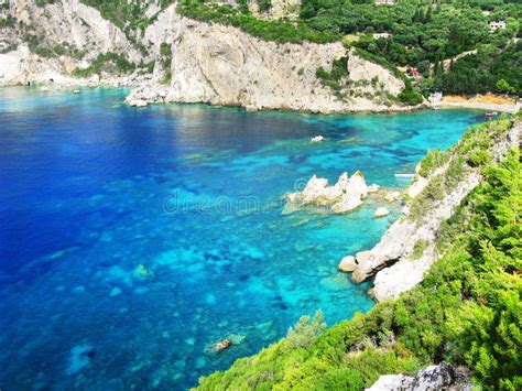Paleokastritsa Blue Lagoons Coast Landscape Ionian Sea On Corfu Stock Image Image Of Beach